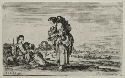Figures et paysages variés : deux mères bavardant ensemble