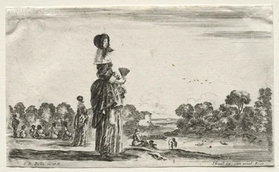 Diverses figures et paysages : Femmes regardant des baigneurs le long d