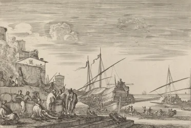 Vue de plusieurs maisons face au port, probablement vers 1654-1655