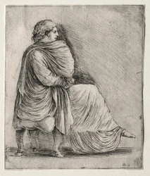 Femme assise sur un tabouret