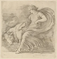 Femme avec un jeune taureau