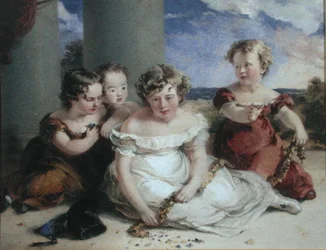 Enfants faisant une guirlande