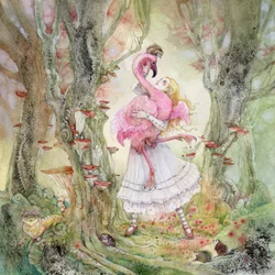 La jeune fille aux flamants roses de la forêt enchantée