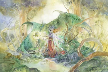Fée et dragon de la forêt