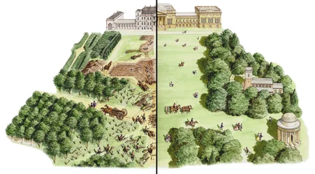 Le développement des jardins paysagers de Stowe, Buckinghamshire, vers 1741-1780