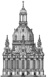 La Frauenkirche, Dresde, c.1730-2023 (dessiné en 1994)
