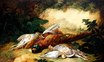Nature morte de gibier mort dans un paysage
