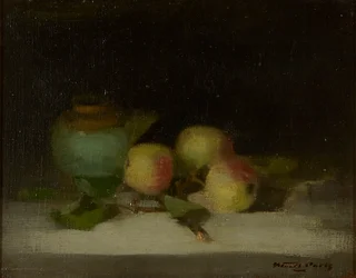 Nature morte de pommes et pot de gingembre