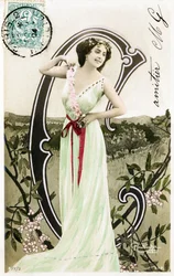 C : Bianca Toledo, artiste, chanteuse et danseuse sévillane de la Belle Époque - Casino de Paris, Folies Bergère, Jardin de Paris - Alphabet en carte postale