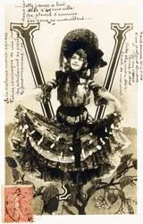 V : Mariette Sully, soprano belge de la Belle Époque - Théâtres : Bouffes Parisiens, Menus Plaisirs, Gaîté, Paris - Alphabet en carte postale