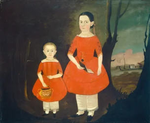 Sœurs en rouge, vers 1840-1850