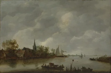 Vue de rivière avec une église de village