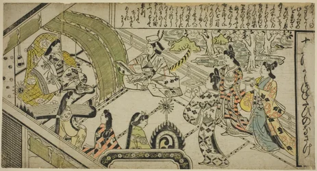 La rencontre de Yoshitsune avec la princesse Joruri, extrait de "Le conte de Joruri en douze épisodes (Joruri Junidan Zoshi)".