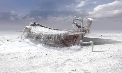 Un bateau gelé et un ara