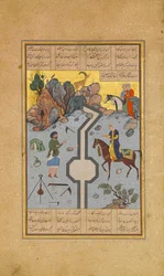 Farhad sculpte un canal de lait pour Shirin, Folio 74 d