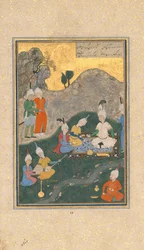 Alexandre à un banquet, Folio du Khamsa Quintet de Nizami, daté A.H. 931 / A.D. 1524-25