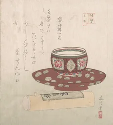 Bol à thé et gâteau en poudre dans un tube, 19e siècle