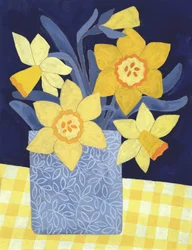 Des jonquilles joyeuses dans un vase bleu