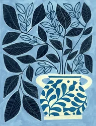 Feuillage dans un vase bleu