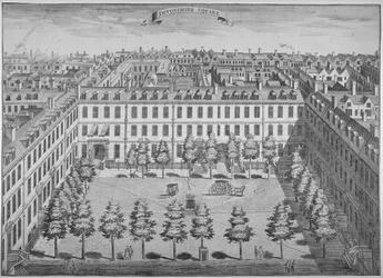Vue en plongée de Devonshire Square, Cité de Londres, 1740