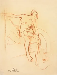 Femme nue assise sur un lit