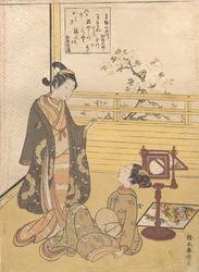 Un adolescent et une fille avec un spectateur pour une image optique Nozoki-karakuri, Kobo Da...