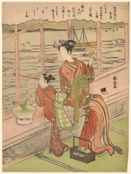 Cerisier à fleurs doubles : Motoura de la Minami Yamasakiya (Minami Yamasakiya uchi Motoura, Yaezakura), de la série "Beautés du monde flottant comparées aux fleurs (Ukiyo bijin hana ni yosu)"