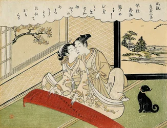 Oies descendant sur les ponts de koto (Kotoji rakugan), de la série « Huit vues élégantes de salons » (Furyu zashiki hakkei)