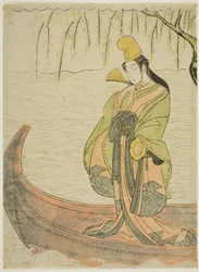 Danseuse Shirabyoshi debout dans le bateau Asazuma