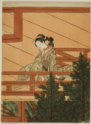 Jeune femme assise sur le balcon du temple de Kiyomizu