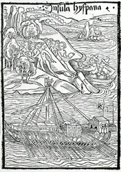 Arrivée de la caravelle de Colomb sur l