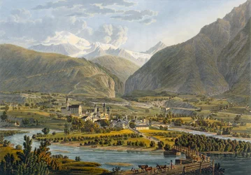 Brig sur le Rhône, Alpes bernoises, Suisse, de Voyage Pittoresque de Genève à Milan, 1819