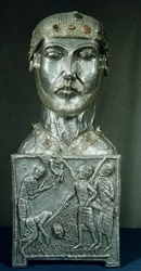 Tête-reliquaire de saint Candidus, vers 1165 (or et argent)