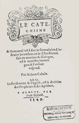Page de titre du Catéchisme de Jean Calvin, publié à Genève, 1549