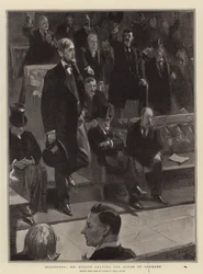 Suspendu, M. Dillon quittant la Chambre des communes