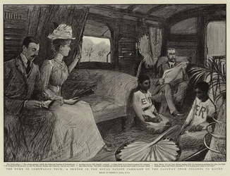 La Tournée du Duc de Cornouailles, un Croquis dans le Wagon-Salon Royal sur le Chemin de Fer de Colombo à Kandy