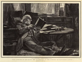 Le soir de ses jours, M. Gladstone dans la bibliothèque du château de Hawarden