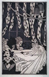 Érotisme : Giacomo Casanova (1725-1798) soulève les draps pour contempler sa maîtresse nue, début XXe siècle (gravure)