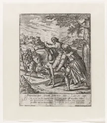 Le bon Samaritain aidant l