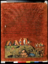 Pleine page : texte et miniature : Laban négocie avec Jacob (miniature)