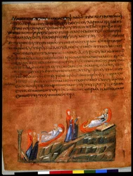 Pleine page : texte et miniature : Le péché des filles de Lot (miniature sur parchemin)