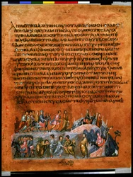 Pleine page : texte et miniature : la traversée de la rivière (miniature)