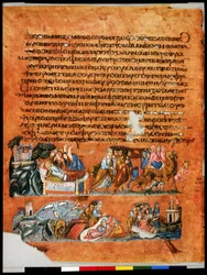 Pleine page : texte et miniature : mort de Deborah (miniature)