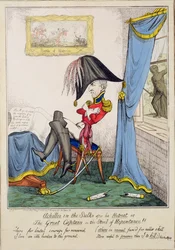 Achille boudeur après sa retraite ou, Le grand capitaine sur le tabouret de la repentance, publié par G. Humphrey, 7 mai 1827