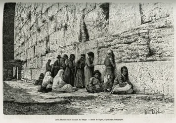 Juifs pleurant contre les murs du temple (mur des lamentations). Gravure par Taylor, pour illustrer La Syrie d