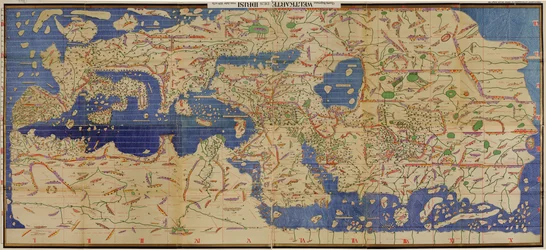 Copie de 1929 avec des noms translittérés en script latin de la Tabula Rogeriana arabe de 1154, à l
