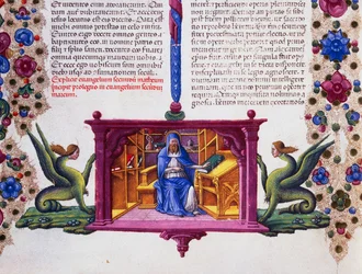 Frise de bordure au pied de la page avec Saint Matthieu l