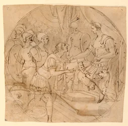 Conception pour une assiette ou un tondo : Soldats suppliants devant un général romain