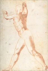 Homme Nu Debout recto, Trois Études de Soldats verso, 1550