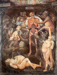 Enfer, détail des avares, vers 1394